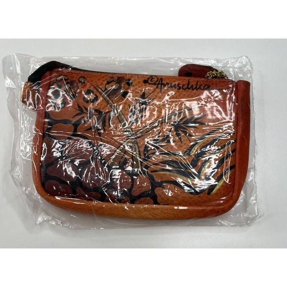 NWT Anuschka Painted Leather Shoulder Purse Wallet Set Women’s Orange - Picture 7 of 10